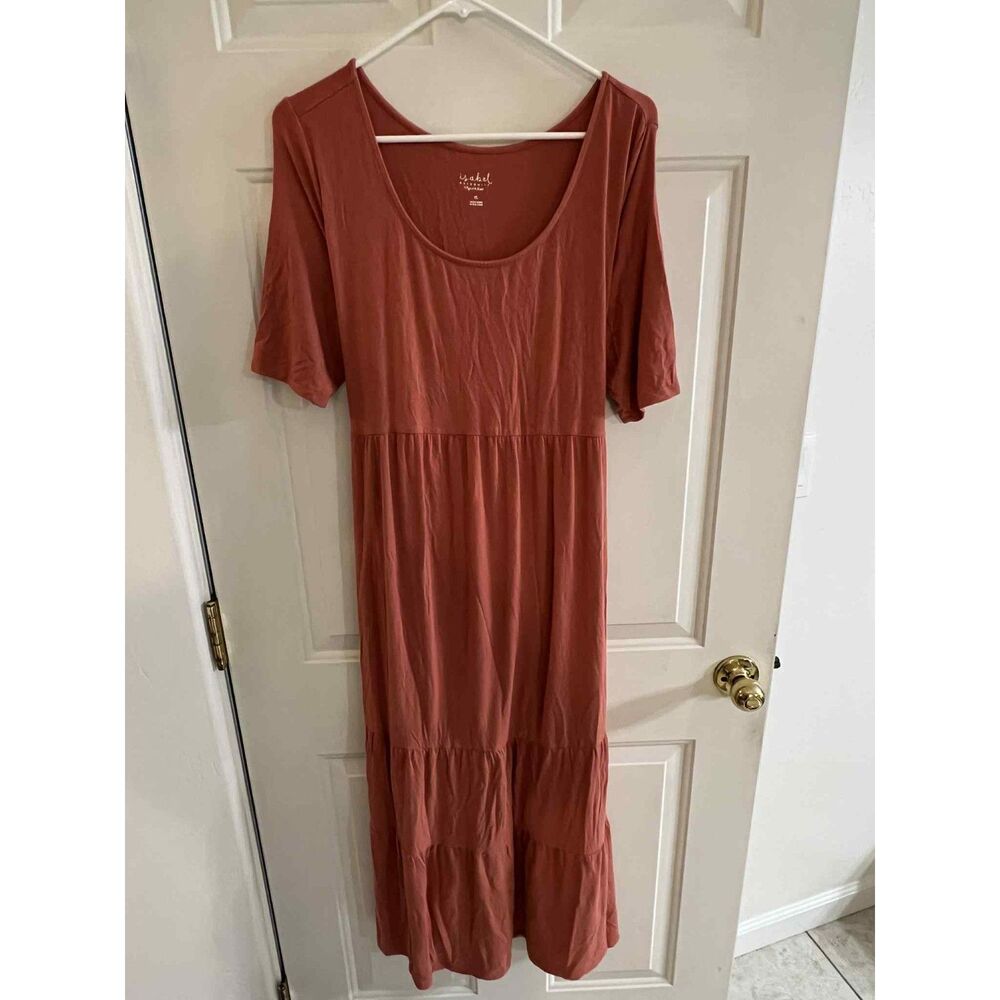 Isabel Maternity XL Tiered Maxi Dress Orange Red Baby Shower